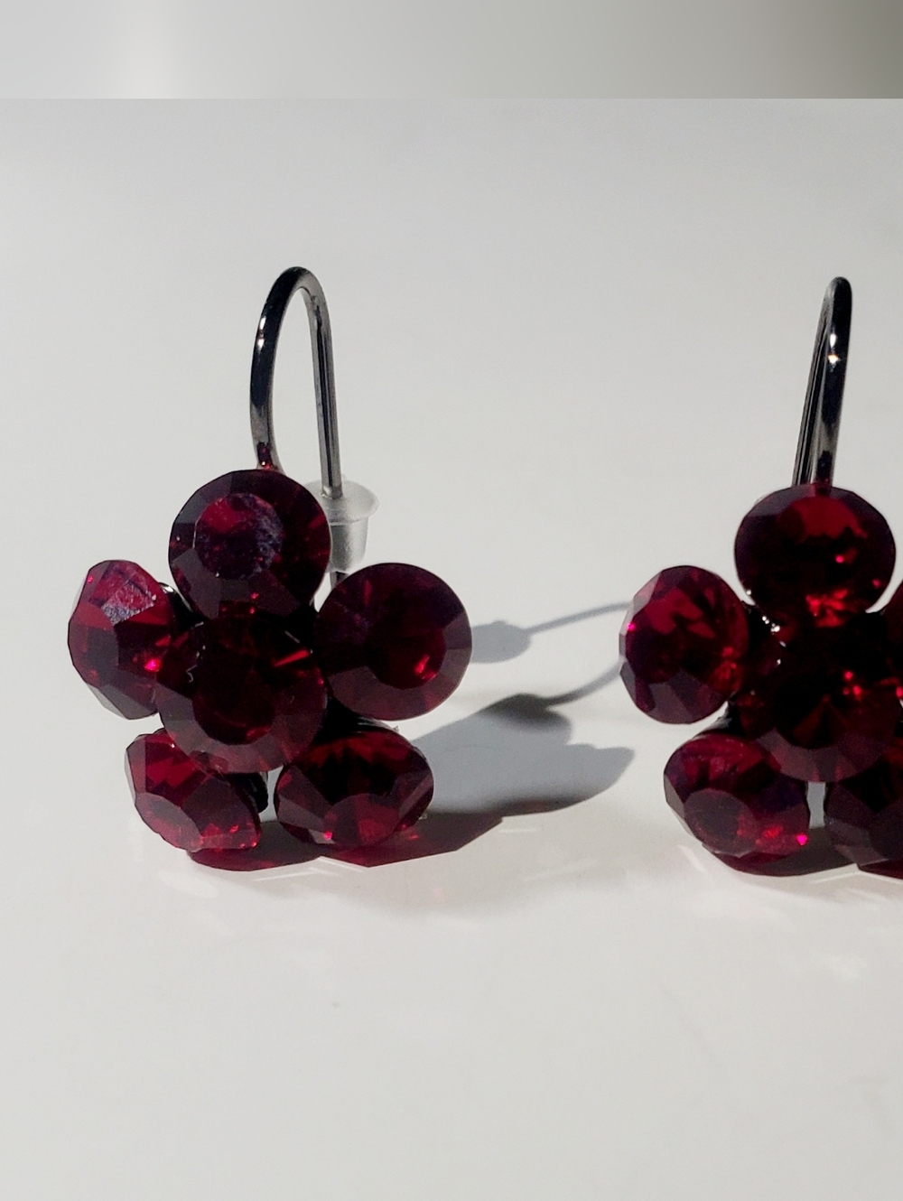 Red Crystal Floral Drop Earrings - Unbranded